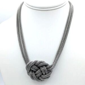 Chicos Silver Mesh Pendant Knot Necklace 18” in Silver Tone
